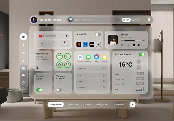 Premium smart home dashboard interface displayed on a screen to represent polished user interface design
