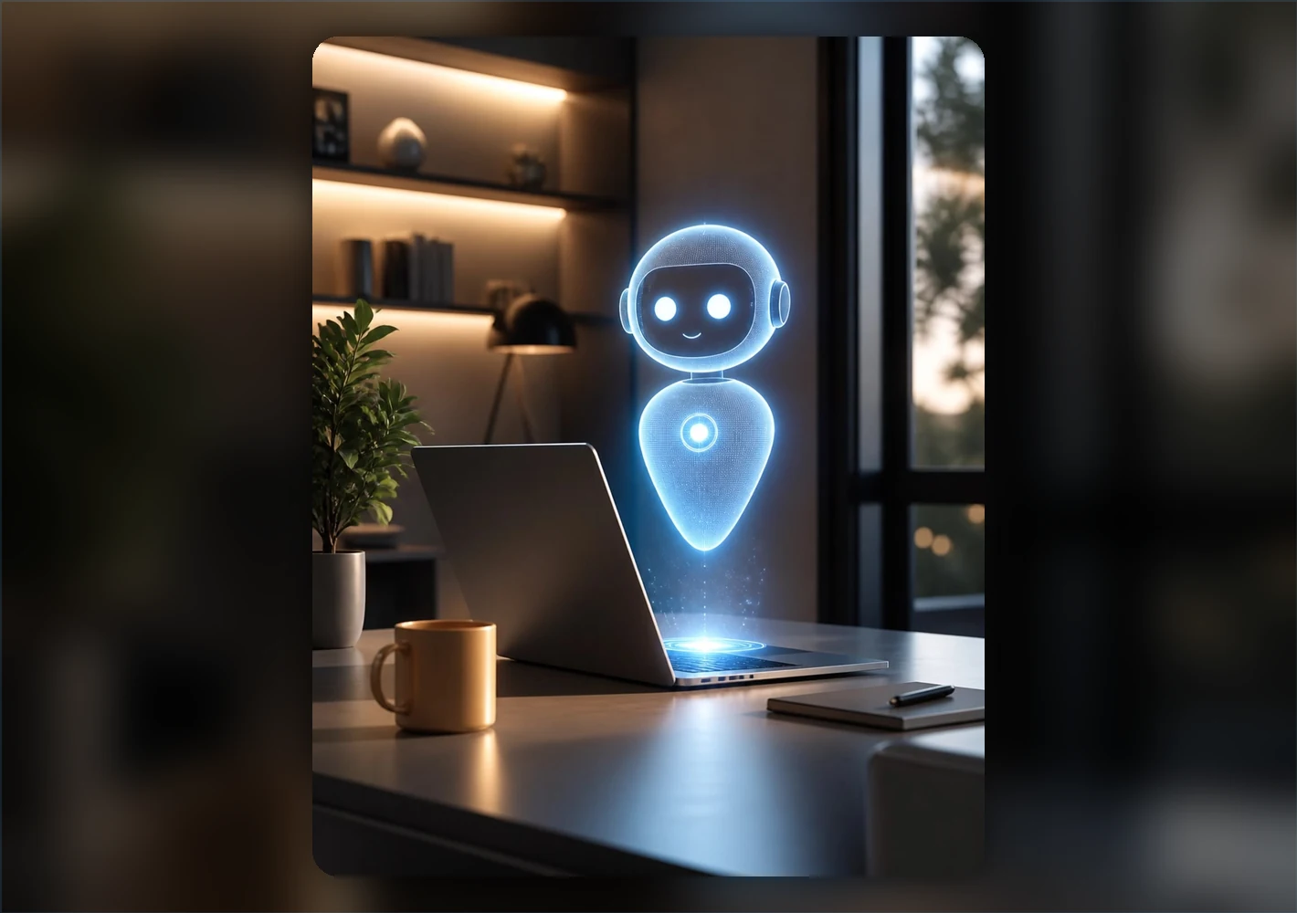 Virtual AI assistant working alongside a laptop for intelligent digital support
